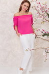 Liasan Utiasheva. BAON SS18 lookbook (looks: fuchsia top, white trousers, white sneakers)