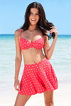 Кампания Bonprix SS18 (наряды и образы: красный купальник в горошек, красная юбка в горошек)