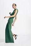 Mali Koopman. David Jones AW18/19 lookbook (looks: greenevening dress with slit, black sandals)