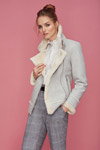 Dorothy Perkins AW17 lookbook (looks: grey biker jacket, grey checkered trousers, white blouse, bun (hairstyle))