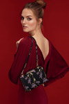 Dorothy Perkins AW17 lookbook (looks: burgundycocktail dress, black bag, bun (hairstyle))