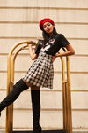 ISAWITFIRST FW18/19 campaign (looks: red beret, black top, black boots)