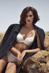 Marie Jo AW18 lingerie campaign (looks: white bra, white briefs, black coat)