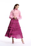 Miss Sixty SS18 lookbook (looks: pink pumps, pink blouse, purple skirt)