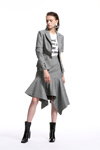 Лукбук Miss Sixty SS18 (наряды и образы: серый жакет, серая юбка, чёрные полусапоги)