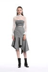 Miss Sixty SS18 lookbook (looks: black lowboots, grey skirt, white guipure jumper)