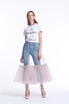 Miss Sixty SS18 lookbook (looks: pink pumps, white top with slogan, sky blue jeans, pink transparent skirt)