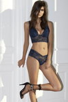 MISSYA AW18/19 lingerie lookbook (looks: blue guipure briefs, black transparent socks, blue guipure bra)