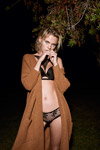 Passionata SS18 lingerie campaign (looks: brown cardigan, black bra, black briefs)