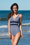 Plage du Sud SS18 swimwear campaign (looks: striped blue and white closed swimsuit)