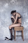 Taryn Winters FW18/19 lingerie lookbook (looks: black knee-highs, black pumps, black briefs, black bra)