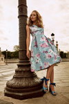 Vera Mont SS 2019 campaign (looks: sky blue flowerfloral dress, sky blue sandals)