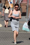 Hot May 2018. Street fashion in Minsk (looks: grey dress with straps)