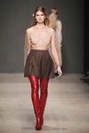 LEN show — MBFWRussia FW19/20 (looks: brown mini skirt, nude blouse, raspberry boots)