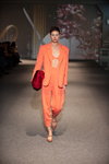 LAKE studio show — Ukrainian Fashion Week FW19/20 (looks: burgundy bag, coral pantsuit)