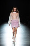 Dafna May show — Ukrainian Fashion Week SS20 (looks: white transparent jumper, mini lilac skirt)