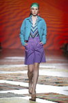 VOROZHBYT&ZEMSKOVA show — Ukrainian Fashion Week SS20 (looks: turquoise blazer, violet shorts, nude wedge sandals)