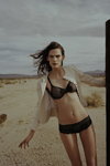 Lena Hardt. Chantelle SS19 lingerie campaign (looks: white blazer, black bra, black briefs)