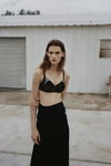 Lena Hardt. Chantelle SS19 lingerie campaign (looks: black bra, black skirt)