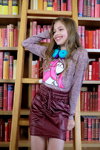 Gloria Jeans — Back to school 2019 campaign (looks: burgundy skirt, grey jumper)