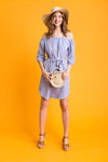 Gloria Jeans Cruise 2019 lookbook (looks: sky blue shirtdress, brown sandals)