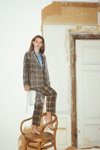 Graumann Design SS 2019 campaign (looks: grey checkered pantsuit, sky blue blouse)