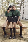Lacoste SS 2019 campaign (looks: green t-shirt, black knee-highs, black shorts, )