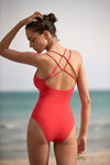 Pain de Sucre SS 2019 swimwear campaign (looks: red closed swimsuit)