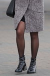 Minsk street fashion. 10/2019 (looks: grey coat, black sheer tights, black ankle boots)