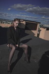 Irina. Hosiery photoshoot (looks: black stockings with lace top, black blazer, black pumps)