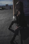 Irina. Hosiery photoshoot (looks: black stockings with lace top, black blazer, black pumps)