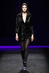 Tatia Akhalaia. Custo Barcelona show — MBFW Madrid FW20/21 (looks: black tights, blackcocktail dress)