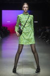 Noname Atelier show — Riga Fashion Week SS2021 (looks: black tights, mini multicolored dress, black pumps)