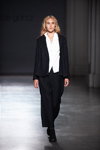 Annette Görtz show — Ukrainian Fashion Week NoSS (looks: black pantsuit, white blouse)