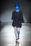 RYBALKO show — Ukrainian Fashion Week NoSS (looks: blue hat, blackcocktail dress, black sandals)