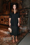 Ekaterina Darma. Vogue YOOX Challenge guests (looks: black sandals, black dress, black blazer)