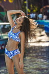 Banana Moon SS 2020 swimwear campaign (looks: blue and white swimsuit)