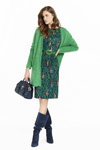 Glamour Party. Caroline Biss FW 19/20 lookbook (looks: green cardigan, suede blue boots, green belt)