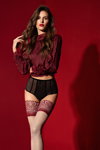 Fiore AW20/21 lookbook (looks: burgundy blouse, white stockings with wide lace top)