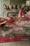 Hana Jirickova. For Love & Lemons for Victoria’s Secret – Holiday 2020 lingerie campaign (looks: fuchsia nylon stockings)