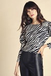 Miss Selfridge SS 2020 lookbook (looks: black and white blouse with zebra print)