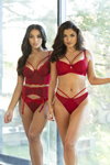Pour Moi 2020 lingerie lookbook (looks: red bra top, red garter belt, red briefs, red bra, red briefs)