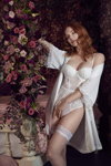 Primark Bridal Lingerie 2020 campaign (looks: white transparent stockings with lace top, red hair)
