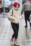 Minsk street fashion. 02/2020 (looks: beige jacket, red cotton socks, black jeans)