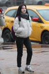 Minsk street fashion. 02/2020 (looks: white quilted jacket, black jeans, white cotton socks, grey sneakers)