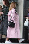 Minsk street fashion. 04/2020 (looks: pink trench coat, black bag, white sneakers)