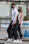 Minsk street fashion. 05/2020. Part 2 (looks: white shirt, black trousers, pink quilted jacket, black jeans, white sneakers)