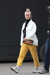 Minsk street fashion. 05/2020. Part 2 (looks: white jacket, , yellow ripped jeans, white cotton socks, white sneakers)