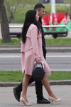 Minsk street fashion. 05/2020. Part 2 (looks: pink coat, pink pumps, black bag, nude sheer tights)
