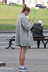 Minsk street fashion. 05/2020. Part 2 (looks: grey coat, white cotton socks, grey sneakers)